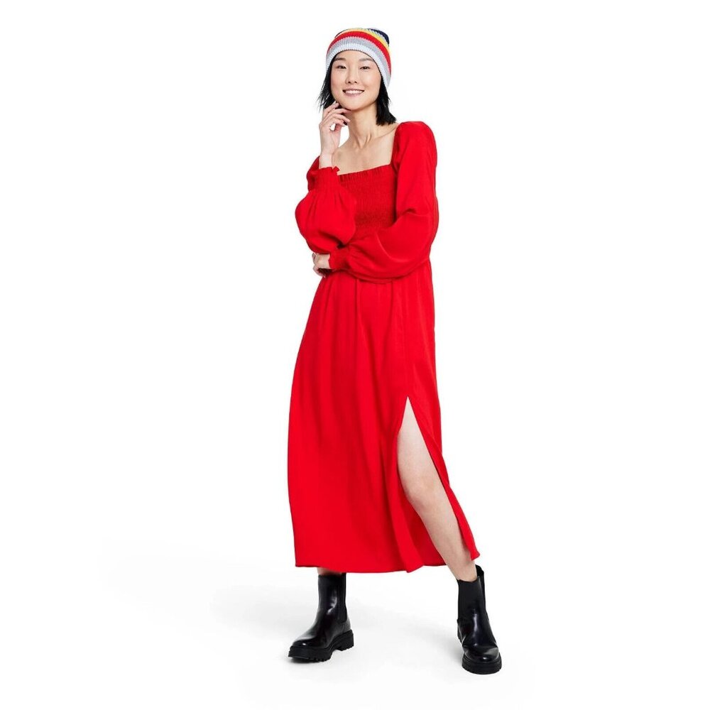 Smocked Bodice Midi Dress with Pockets - La Ligne Target Red Women's Size Large